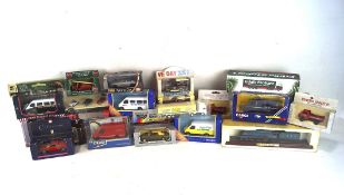 Assorted boxed diecast cars by Corgi, Maisto, and more, including two Eddie Stobart lorries,
