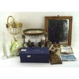 A variety of collectables including a gilt and glass table lamp,