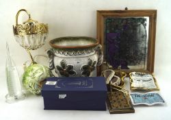 A variety of collectables including a gilt and glass table lamp,