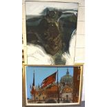 Two large contemporary oil paintings by Neil Murison, one depicting a palacial building,