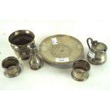 A selection of silver wares, to include a circular bon bon dish, two napkin rings,