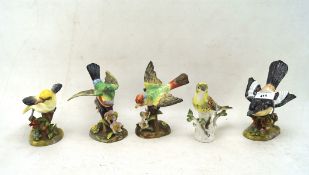 A collection of J. Jones Staffordshire porcelain birds and a Meissen example