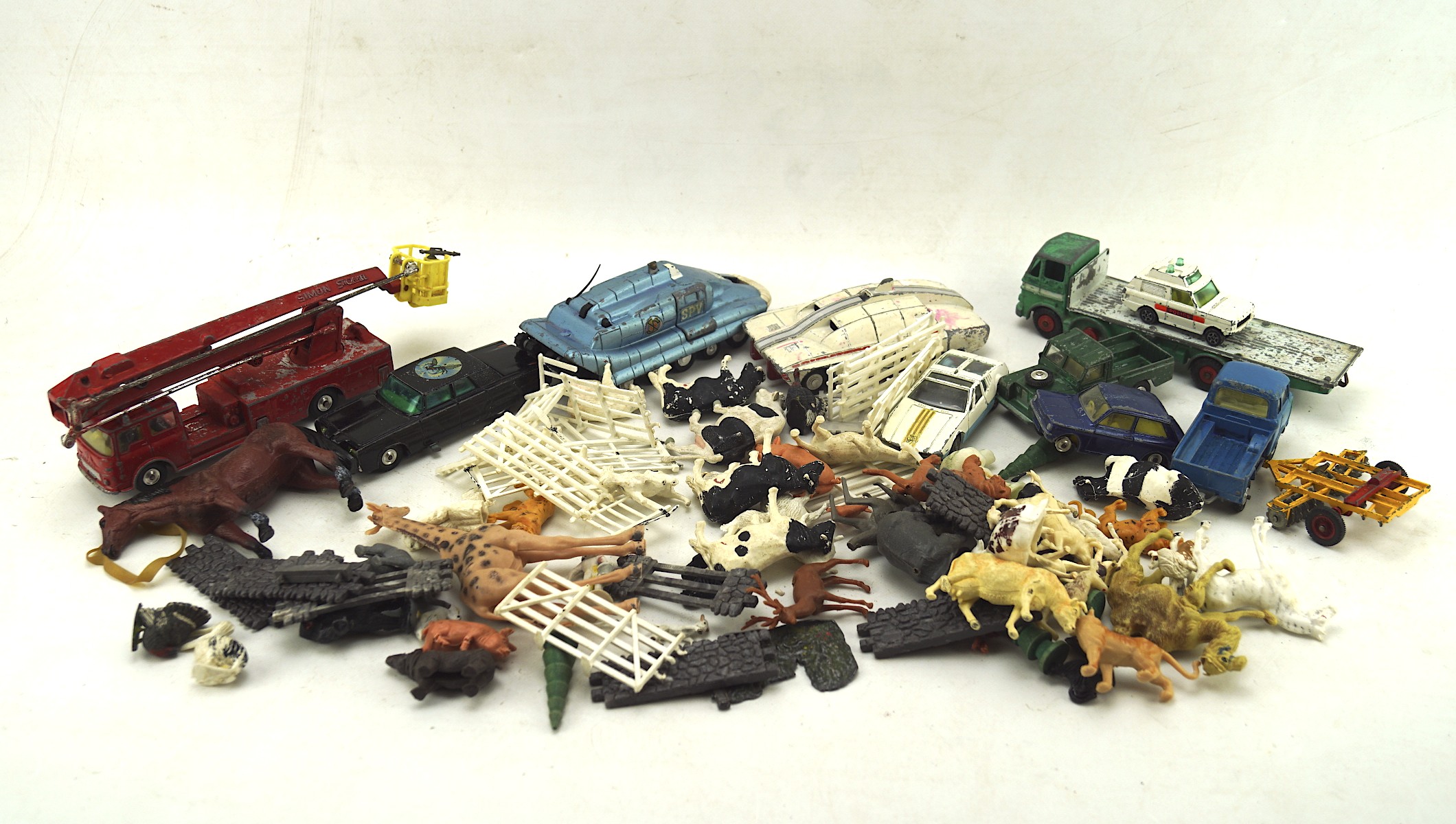 An assortment of play worn toys,