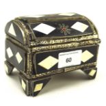 An anglo Indian inlaid bone metal casket, with domed top.