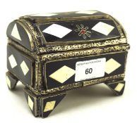 An anglo Indian inlaid bone metal casket, with domed top.