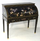A Chinoiserie roll top desk,