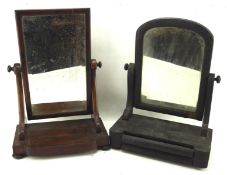 Two 19th century mahogany framed toliet mirrors, one painted, one with a single drawer,