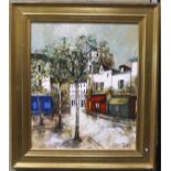 Manuel Monton Bunuel, oil on canvas showing a Paris Street Scene, mounted in gilt frame,