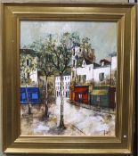 Manuel Monton Bunuel, oil on canvas showing a Paris Street Scene, mounted in gilt frame,