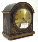 A small mantle clock with domed lid with Chinoiserie lacquer decoration, movement marked France,