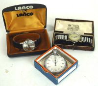 Three vintage watches, comprising a Mews Turler, Lanco 'Sport' and a boxed Smiths stopwatch.