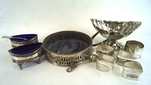 An assortment of silver plate including napkin rings and salts