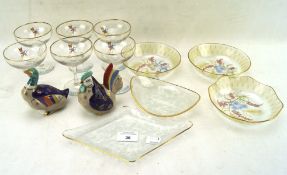 A groupf of glass and ceramic collectables including six Babycham glasses, dishes,