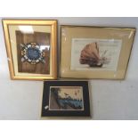A selection of three pictures and prints, to include one Japanese woodblock print,