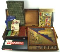 A collection of vintage wooden games and more, to include a Talo boxed set,