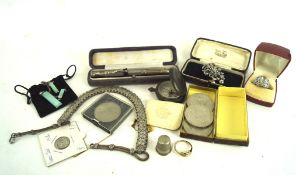 Assorted coins, costume jewellery and other wares, to include a pocket compass, dress rings,