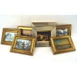 A group of prints of various scenes, some of famous paintings, framed and glazed,