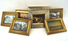 A group of prints of various scenes, some of famous paintings, framed and glazed,