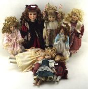 Eight contemporary ceramic dolls, of assorted sizes and designs, all dressed in Victorian costume,