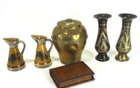 An assortment of 20th century collectables, including a brass Liptons tea caddy,