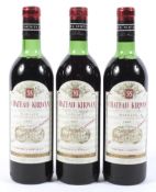 Three bottles of Chateau Kirwan Margaux 1967,