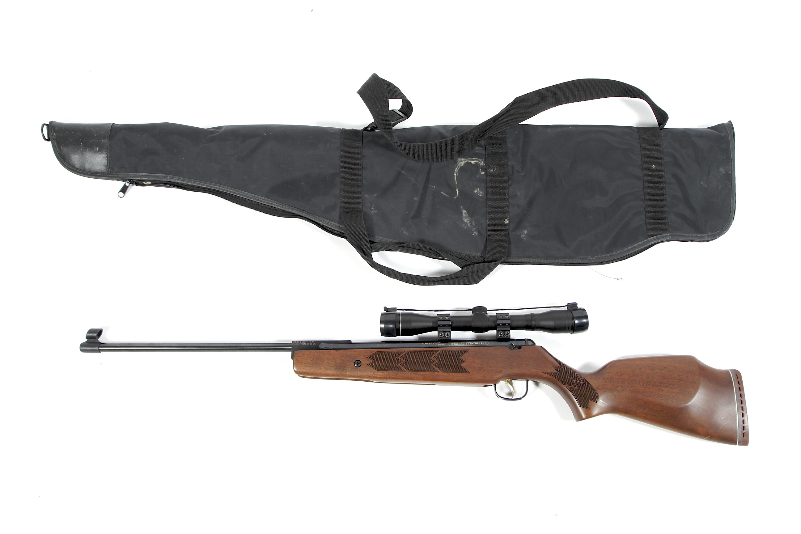 A Webley & Scott Stingray II air rifle, .22 cal, model 0908 03221, with Webley 4x32 scope.