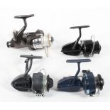 Four fixed spool fishing reels including a Mitchell 300,