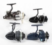 Four fixed spool fishing reels including a Mitchell 300,