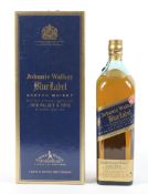 A bottle of Johnnie Walker blue label blended Scotch whisky,