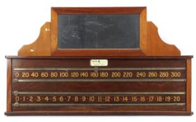 An early 20th century Thurston and Co. of London oak billiard scoring board,