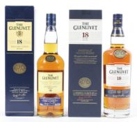 Two bottles of Glenlivet 18 year old single malt scotch whisky,