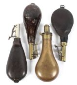 Four 19th century powder shot flasks,