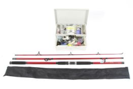 A three piece Croix Sea Fishing boat rod (acton 100-200g) with tackle box