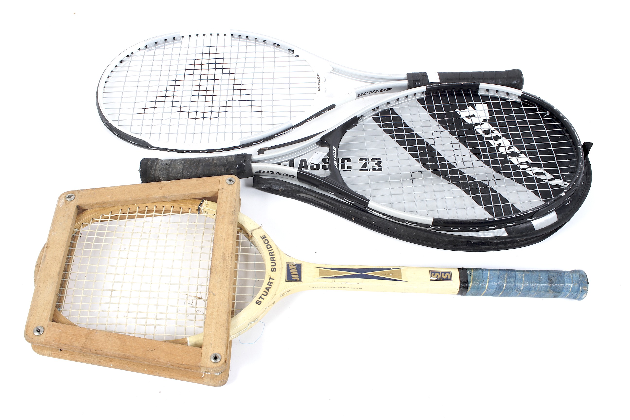 Three tennis rackets,