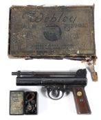 An early 20th century Webley 22 air pistol mark I, patent no 219872, c.1925.