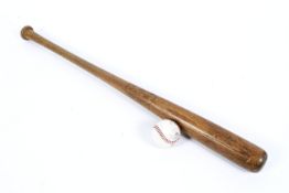 A vintage baseball bat and ball,