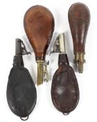 Four 19th century powder and shot flasks,