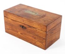 An early 19th century rosewood and brass mounted tea caddy,