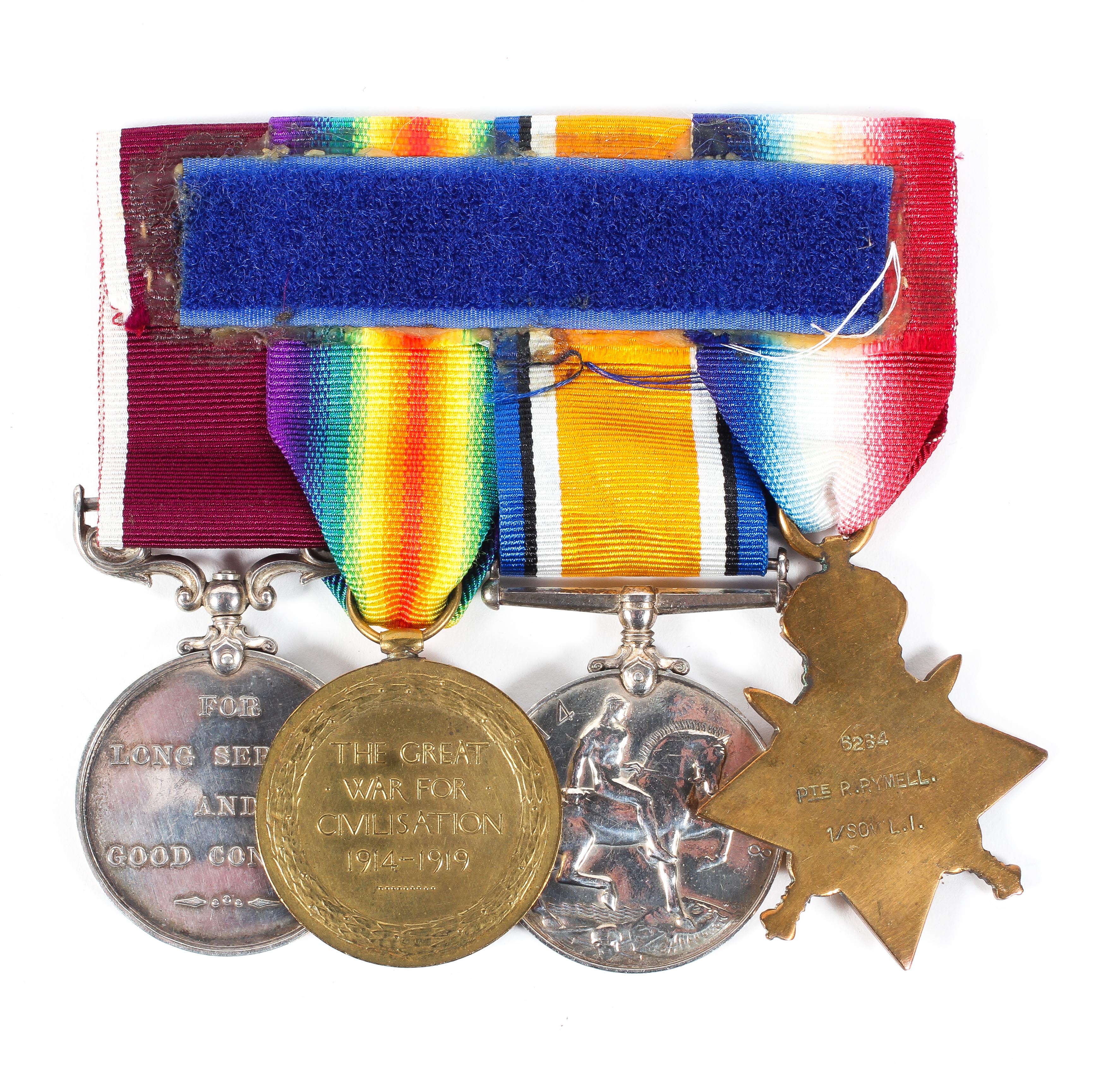 A group of Four WW1 medals presented to Pte 6264 R RYMELL Somerset Light Infantry, - Image 2 of 3