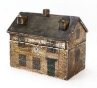 A reconditioned Folk Art box in the form of a house,