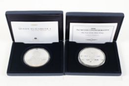 Two silver 5oz proof coins,