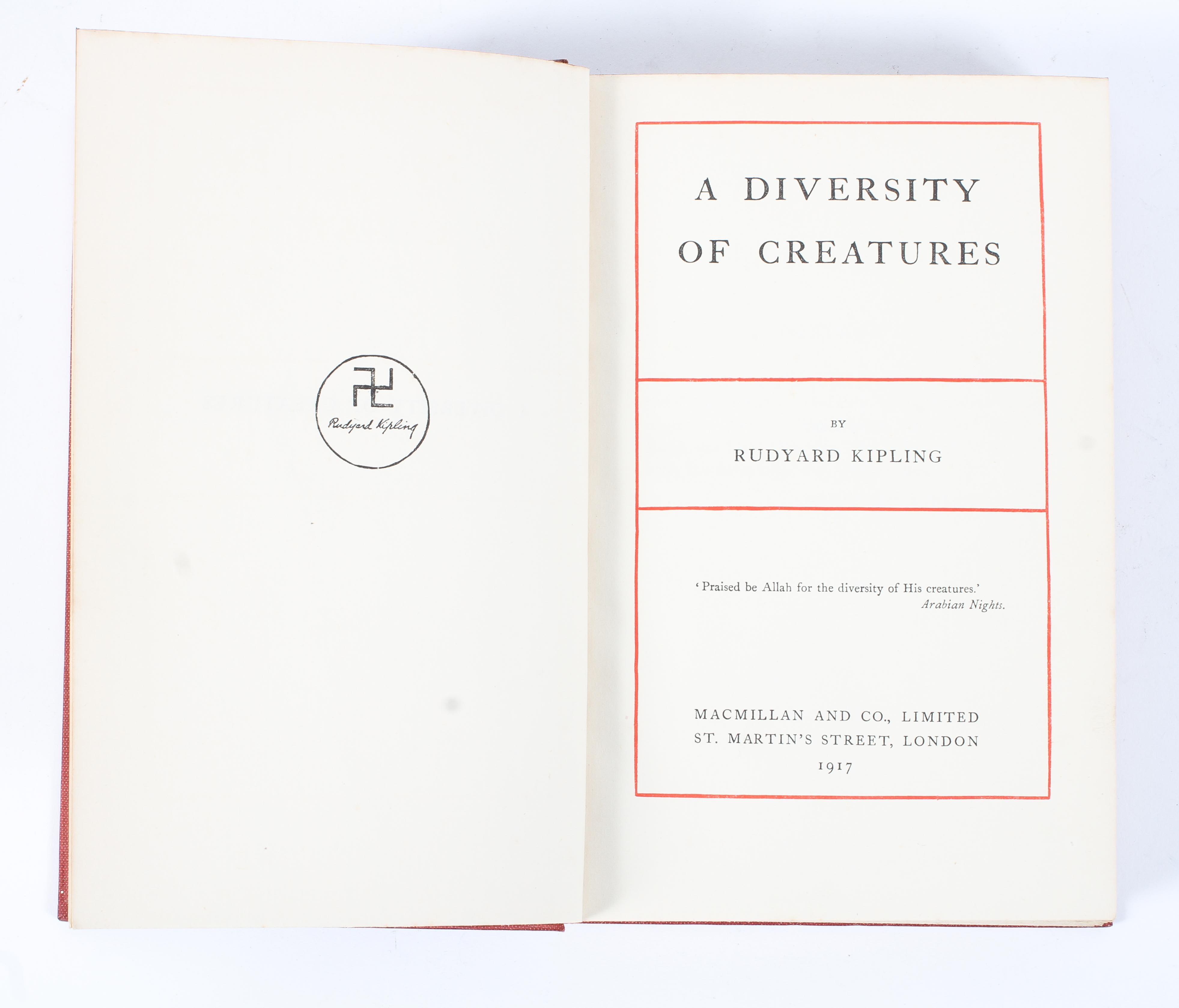 Rudyard Kipling, Diversity of Creatures, MacMillan & Co, London, - Image 2 of 2