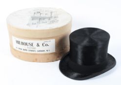 A Lock & Co Hatters mole covered black top hat in original Hill House & Co Hatters hat box