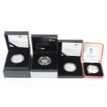 Four silver proof £5 coins, comprising: 1997, 2008, 2015, 2016,