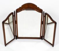 A 19th century mahogany framed arched top triptych dressing table mirror with original glass raised