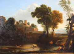 20th century, Continental School, Idyllic Pastoral landscape in the 18th Century, oil on canvas,