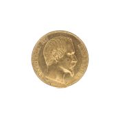 A French 1858 gold 20 franc coin