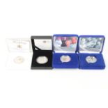 Four silver proof £5 coins, comprising: 2006, 2007, 2009,