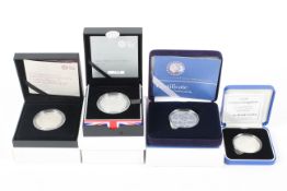 Four silver proof £5 coins: 1998, 2001, 2013, 2015,