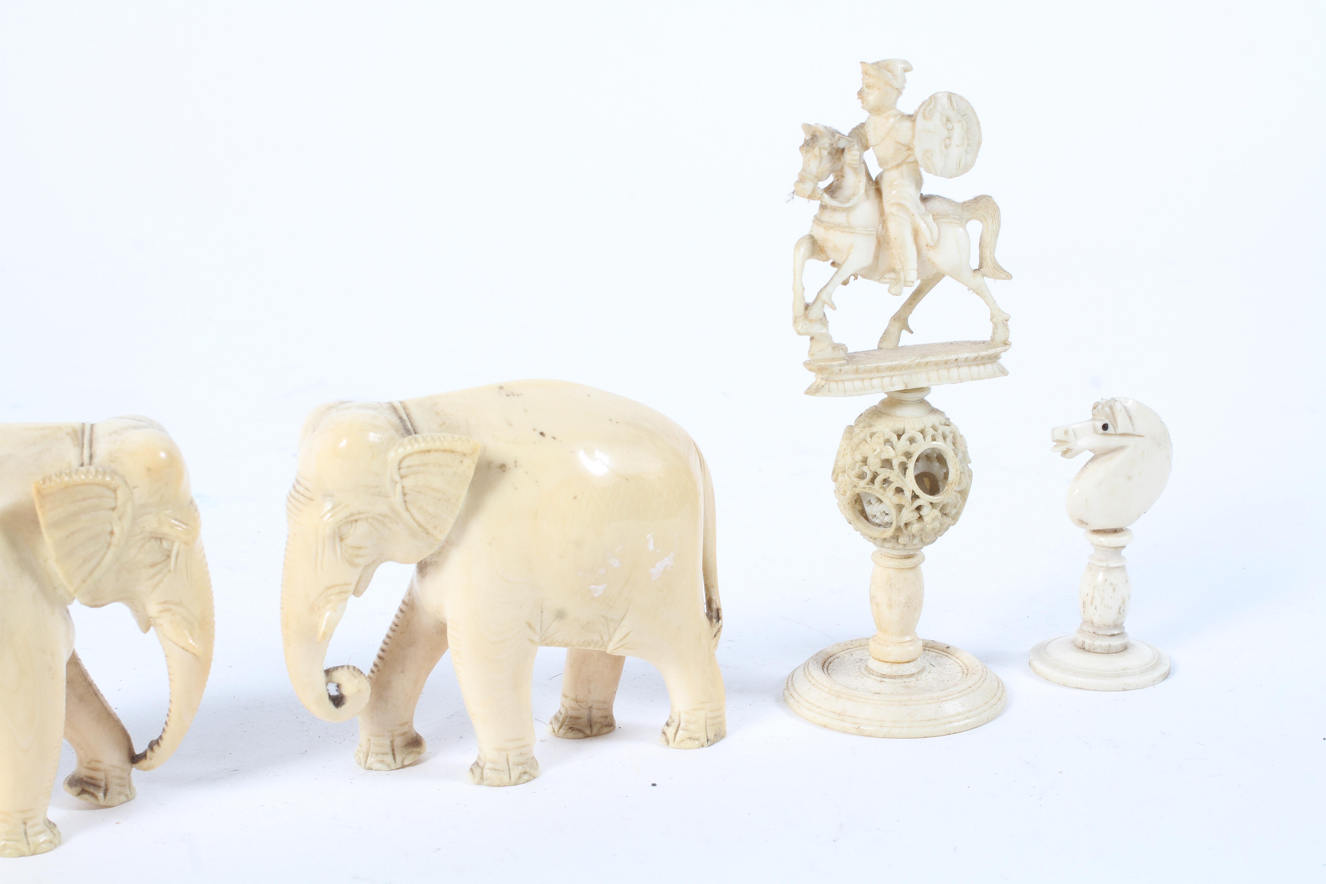 An assortment of late 19th/early 20th century carved ivory including, a pair of elephants, - Image 2 of 3